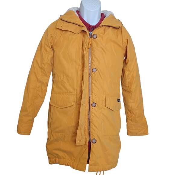 Abercrombie and Fitch Womens Hooded Jacket XS Yellow Sherpa Lining Zip Buttons - Picture 3 of 9